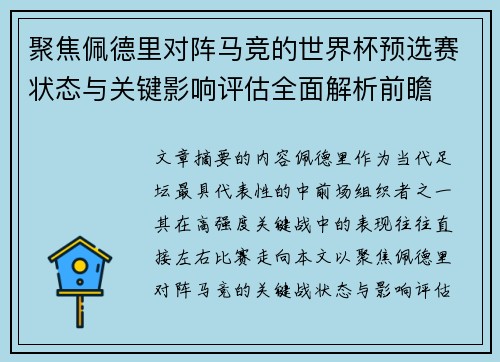 聚焦佩德里对阵马竞的世界杯预选赛状态与关键影响评估全面解析前瞻